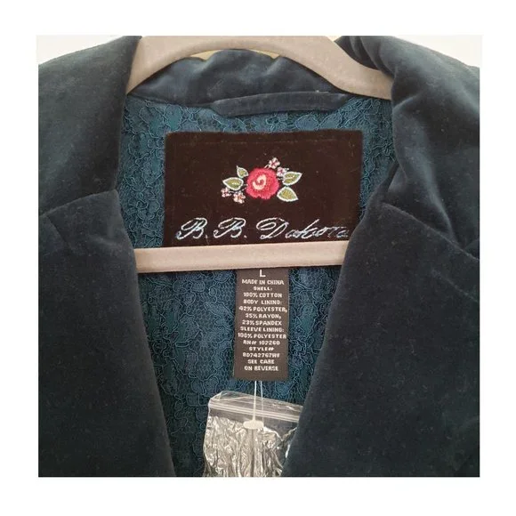 NWT BB Dakota Velvet Blazer - Size L- Jewel tone short sleeve jacket - Picture 11 of 13